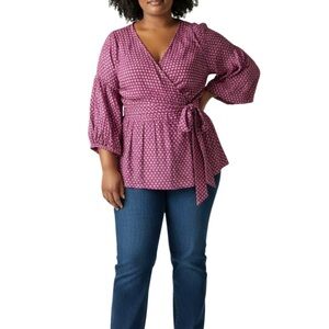 Lane Bryant Women’s Pink Printed Wrap Tunic w/ Waist Tie Size 18/20